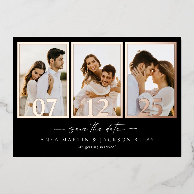 Foil Save The Date Photo Frame Announcement Card (Front)