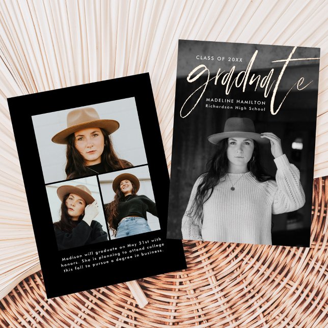 Foil Script 4 Photo Graduation Announcement (Creator Uploaded)