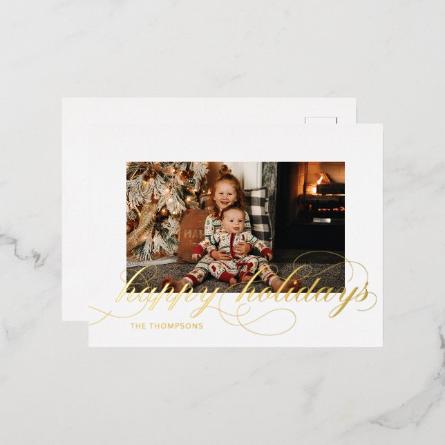 Foil Script Happy Holidays Elegant Photo Postcard (Front/Back)