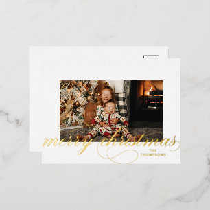 Foil Script Merry Christmas Elegant Photo Postcard