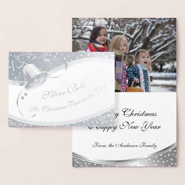 Foil Silver Bells YOUR PHOTO INSIDE Foil Card (Display)