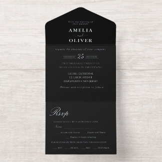 Foil Silver Black Typography Wedding Minimalist All In One Invitation