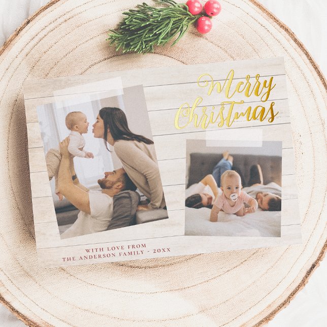 Foil Snapshot Christmas Two Photo Holiday Card (Creator Uploaded)