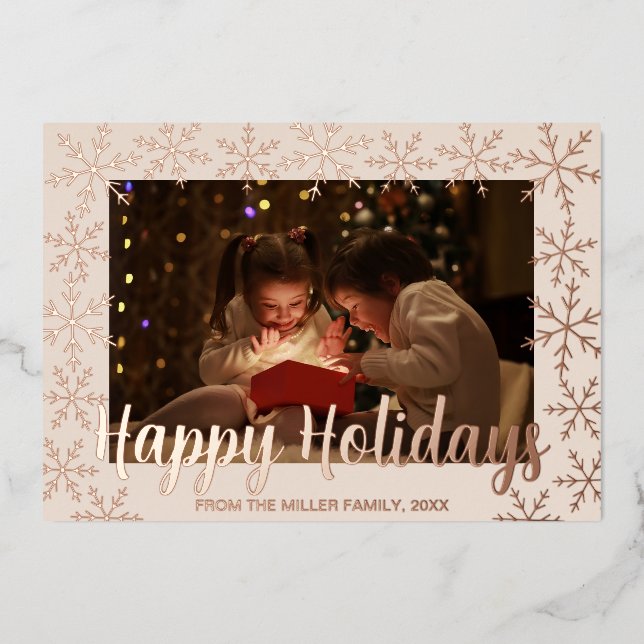 Foil Snowflakes Happy Holidays Photo Card (Front)