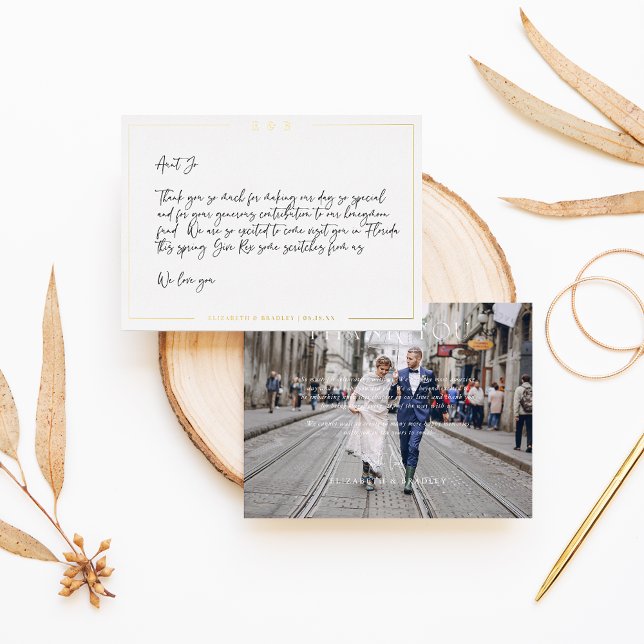 Foil-Stamped Minimal Wedding Photo Thank You Card (Creator Uploaded)