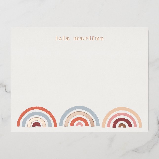 Foil Stamped Rainbows Stationery Card - Maroon (Front)