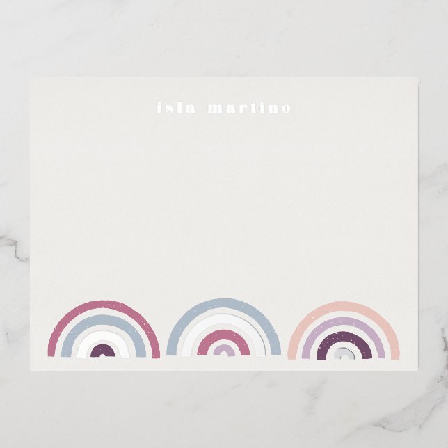Foil Stamped Rainbows Stationery Card - Plum (Front)