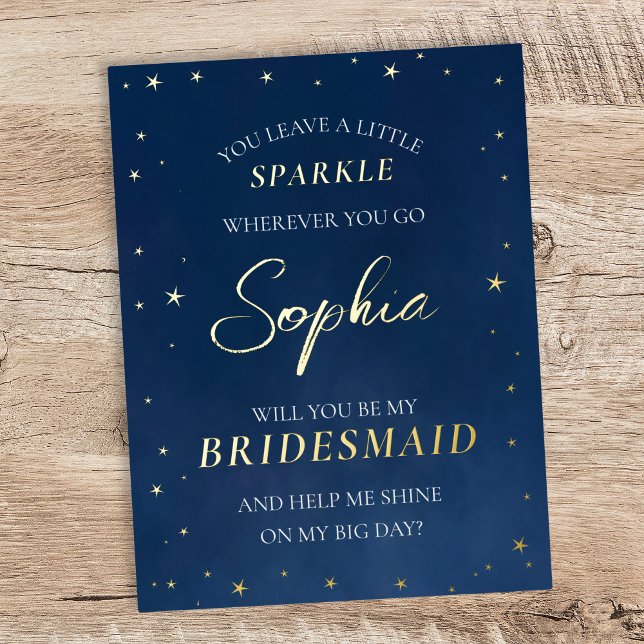 Foil Stars Celestial Navy Bridesmaid Proposal Card (Creator Uploaded)
