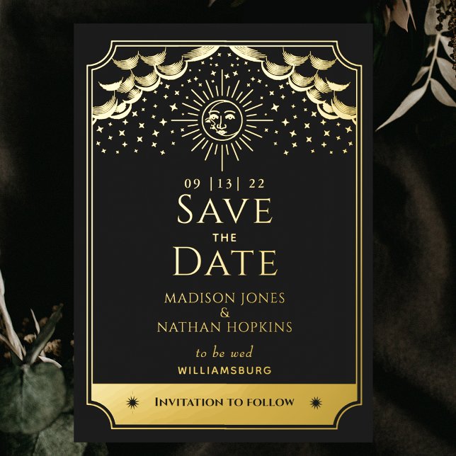 Foil Sun & Moon Tarot Card Wedding Save the Date  (Creator Uploaded)