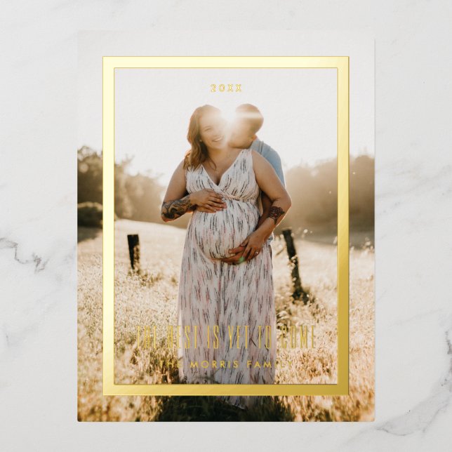 Foil The Best Is Yet To Come Simple Border Frame Foil Holiday Postcard (Front)