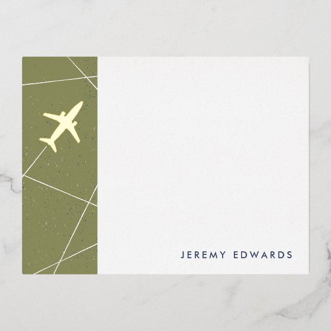 Foil The Jet Set Travel Stationery Card - Green (Front)
