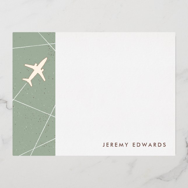 Foil The Jet Set Travel Stationery Card - Mint (Front)