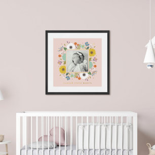 Foil Trellis Floral Frame Nursery Photo Art Print