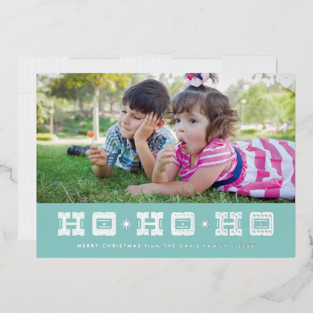 Foil Typographic Ho Ho Ho Holiday Card - Blue (Envelope)