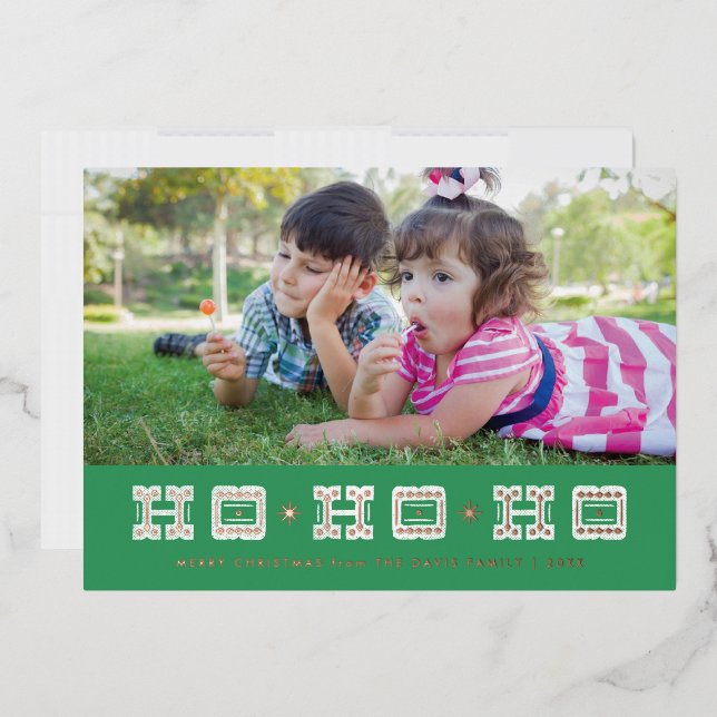 Foil Typographic Ho Ho Ho Holiday Card - Green (Envelope)