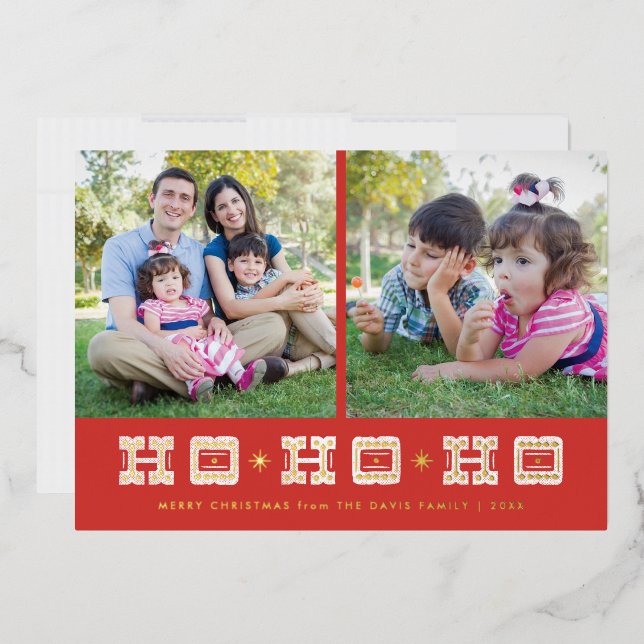 Foil Typographic Ho Ho Ho Holiday Card - Red (Envelope)