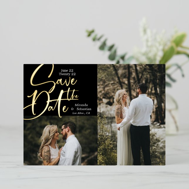 Foil Typography 2 Photo Save the Date (Standing Front)