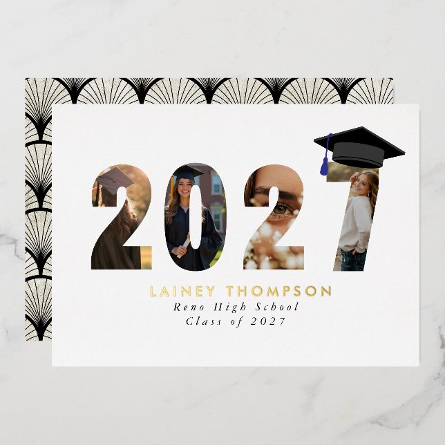 Foil Typography Geometric Grad Announcement (Front/Back)