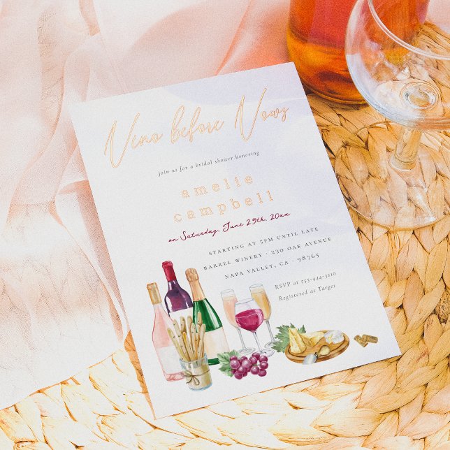 Foil Vino Before Vows Wine Bridal Shower (Card Front Mock-up)