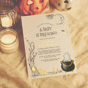 Foil Vintage Halloween Baby Is Brewing Baby Shower