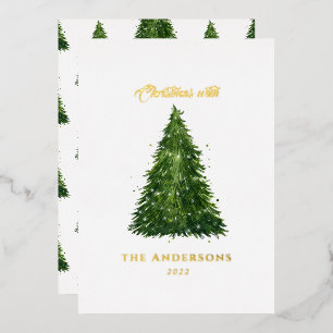 foil watercolor tree christmas with holidays foil holiday card