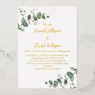 foil Wedding green Eucalyptus botanical Invitation