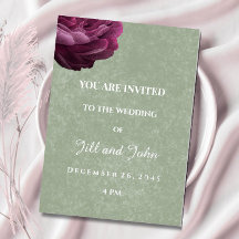 Foil Wedding Invitation Sage Green Floral Silver 
