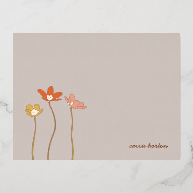 Foil Wildflowers Floral Stationery Card (Front)