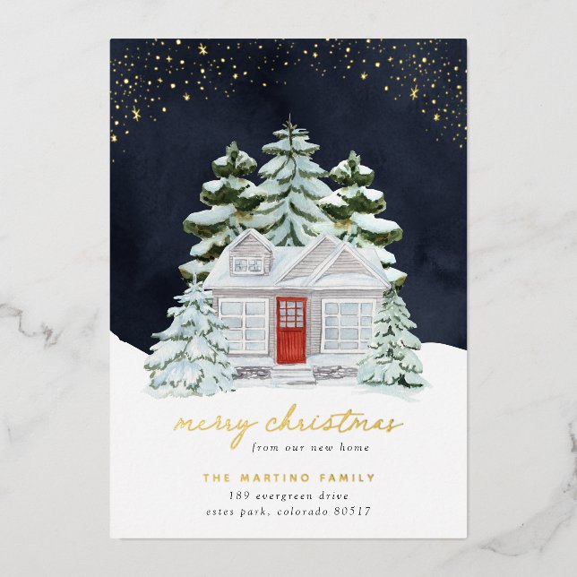 Foil Winter Night Holiday Moving Announcement (Front)