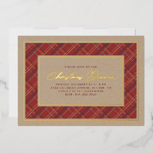 Foil Winter Plaid Christmas Dinner Invitation
