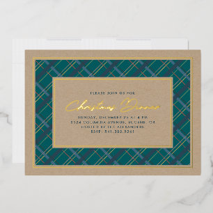 Foil Winter Plaid Christmas Dinner Invitation Foil