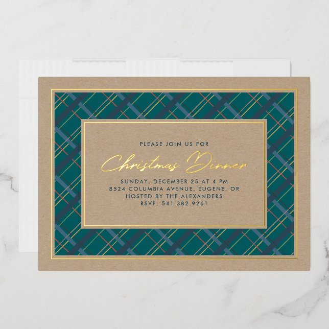 Foil Winter Plaid Christmas Dinner Invitation Foil (Envelope)