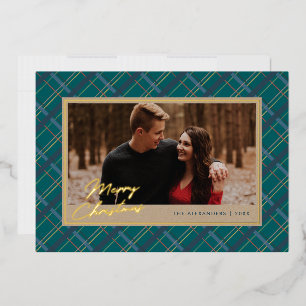 Foil Winter Plaid Christmas Photo Card - Green
