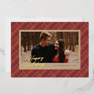 Foil Winter Plaid Holiday Photo Card - Red