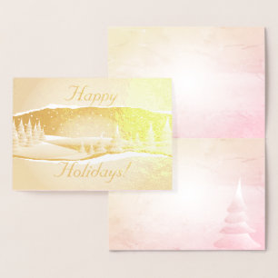 Foil Winter Scene Trees in the Snow  Christmas Card
