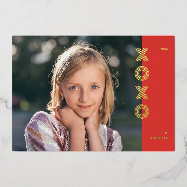 Foil XOXO Valentine's Day Photo Card - Crimson (Front)