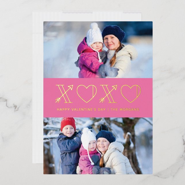 Foil Xs & Os Valentine's Day 2-Photo Card - Pink (Envelope)