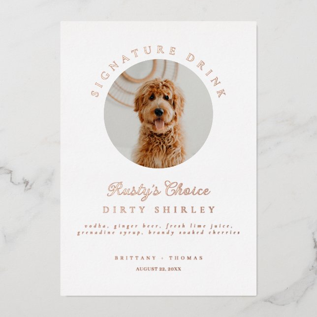 Foiled Signature Drink Wedding Bar Photo Sign Menu (Front)