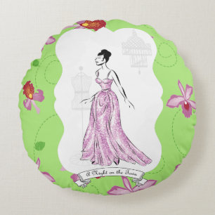 Fois à Paris Fashion Illustration Round Cushion