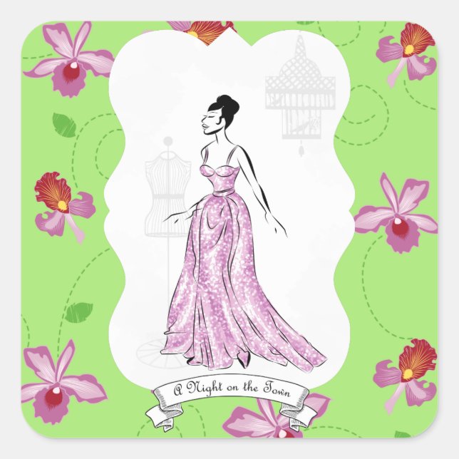 Fois à Paris Fashion Illustration Square Sticker (Front)