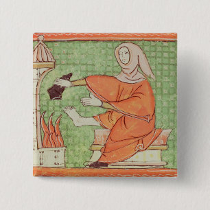 Fol.58r February: Warming by the Fire 15 Cm Square Badge