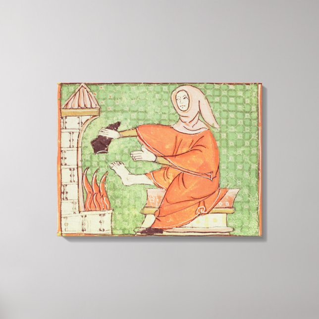 Fol.58r February: Warming by the Fire Canvas Print (Front)