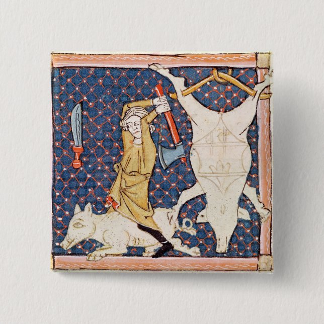 Fol.59v December: Killing Pigs 15 Cm Square Badge (Front)