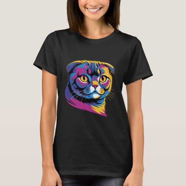 Fold & Fabulous — Colourful Scottish Fold Cat Desi T-Shirt (Front)