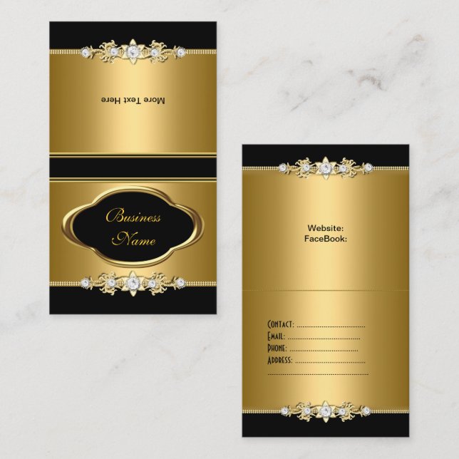 Fold Over Elegant Gold Black Jewel Image Business Card (Front/Back)