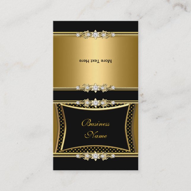 Fold Over Elegant Gold Black Jewel Image Dots Business Card (Front)