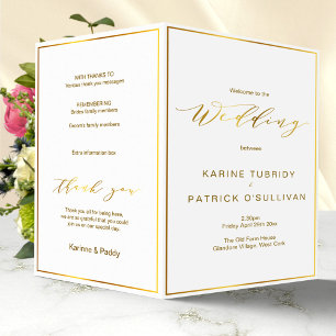 Foldable gold wedding program with chic font