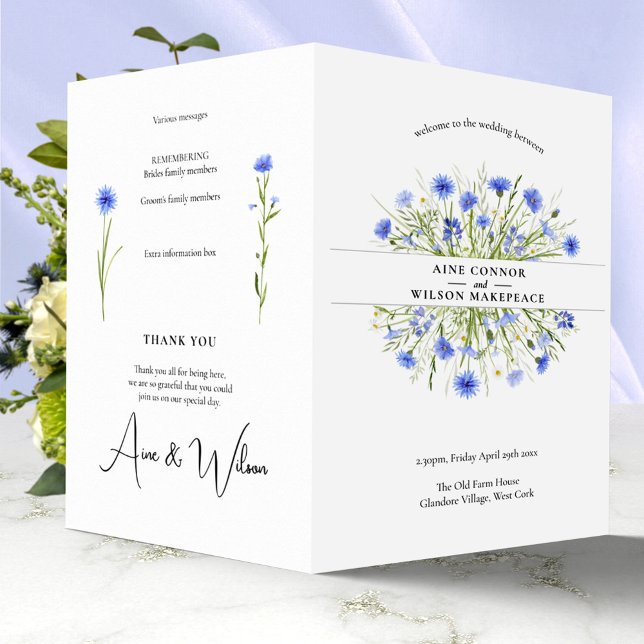 Foldable Pale Blue Floral Wedding Program (Creator Uploaded)