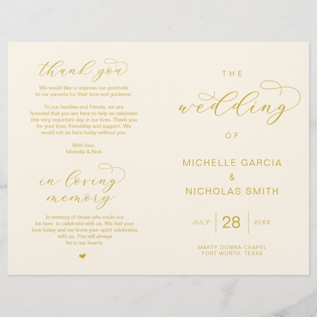 Foldable Wedding Programs, in Elegant Luxury theme (Front)