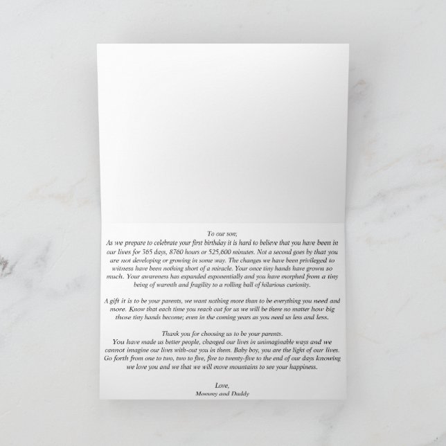 Folded 1st Birthday Card for Son from Mummy&Daddy (Inside)